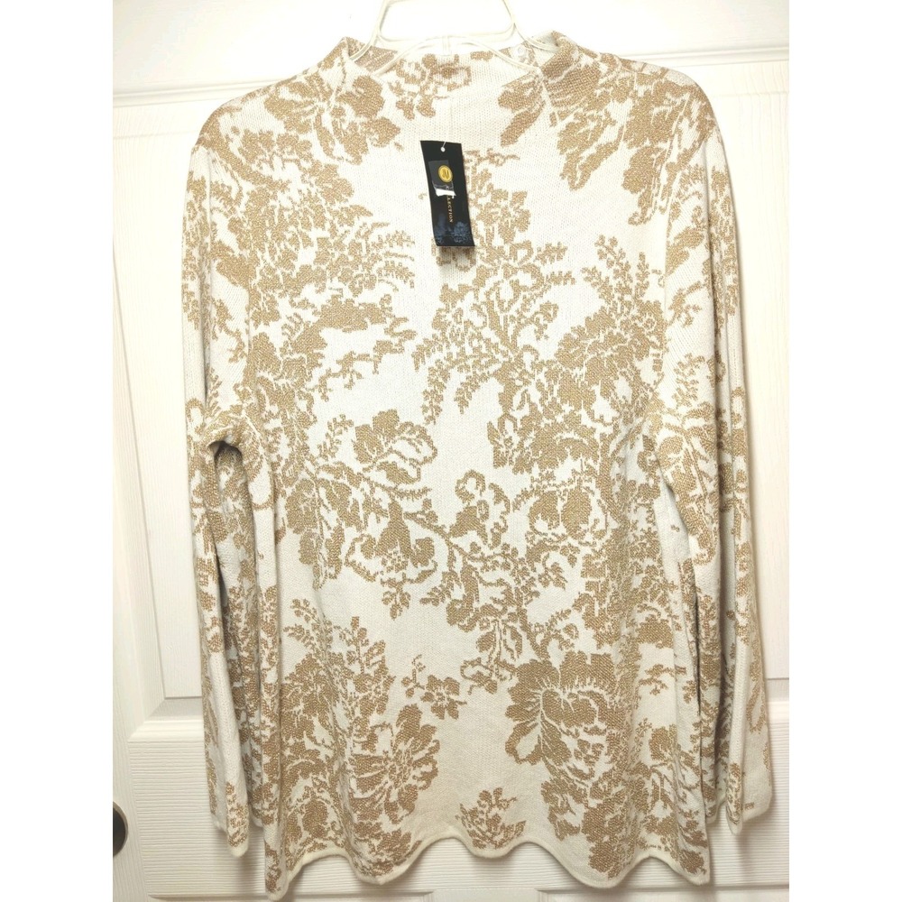 JM Collection Cream and Gold Floral Crewneck Sweater